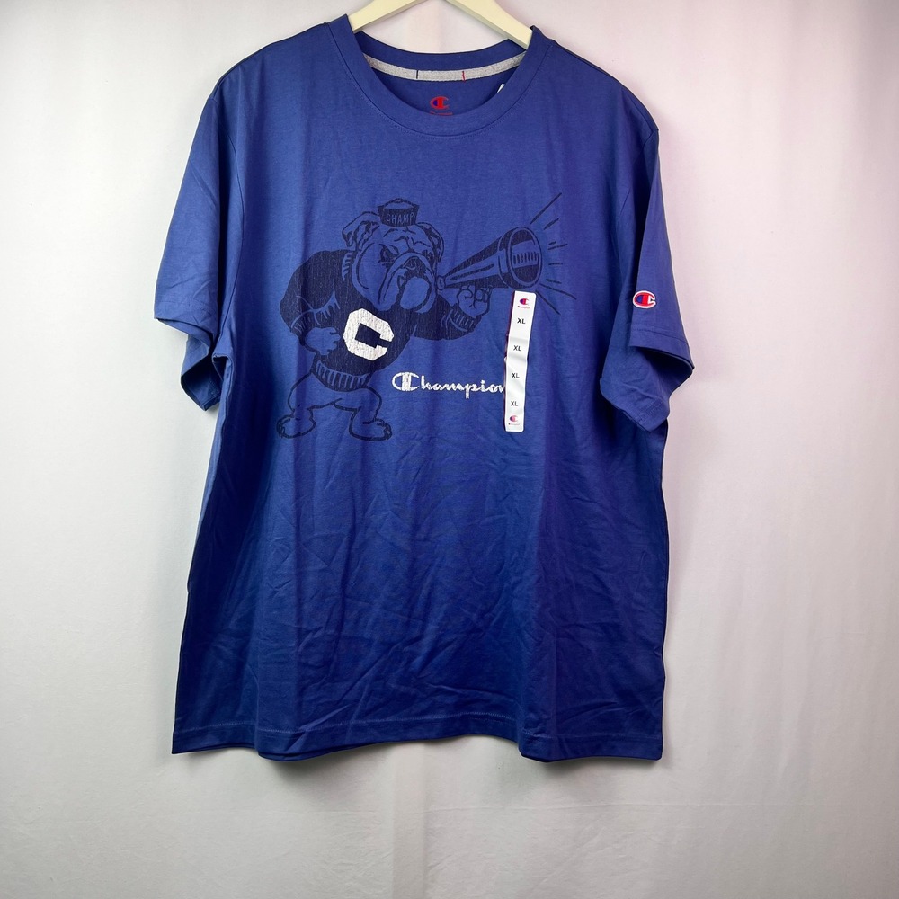Champion Bulldog Graphic T Shirt Mens XL Blue Logo Athletic Streetwear Cotton